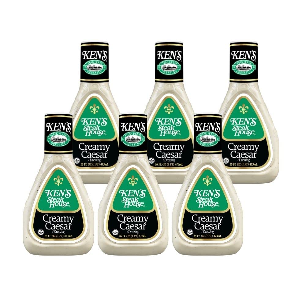 Kens Steakhouse Dressing, Creamy Caesar Dressing, Gluten Free Dressing for Salads or Spreads, 16 FL OZ Bottle (Pack of 6)