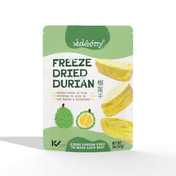 Wholeberry Freeze Dried Durian 2oz Freeze Dried Fruit Snack Perfect for Smoothies, Baking, Yogurt & Tea - 100% Natural Ripe Frui