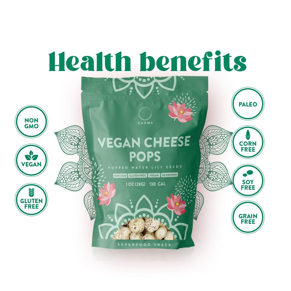 Karma Vegan Cheese Popped Water Lily Seeds - 3g protein, Gluten-Free, Vegan Cheese, Non-GMO - Flavor for Healthy Snacking On-the