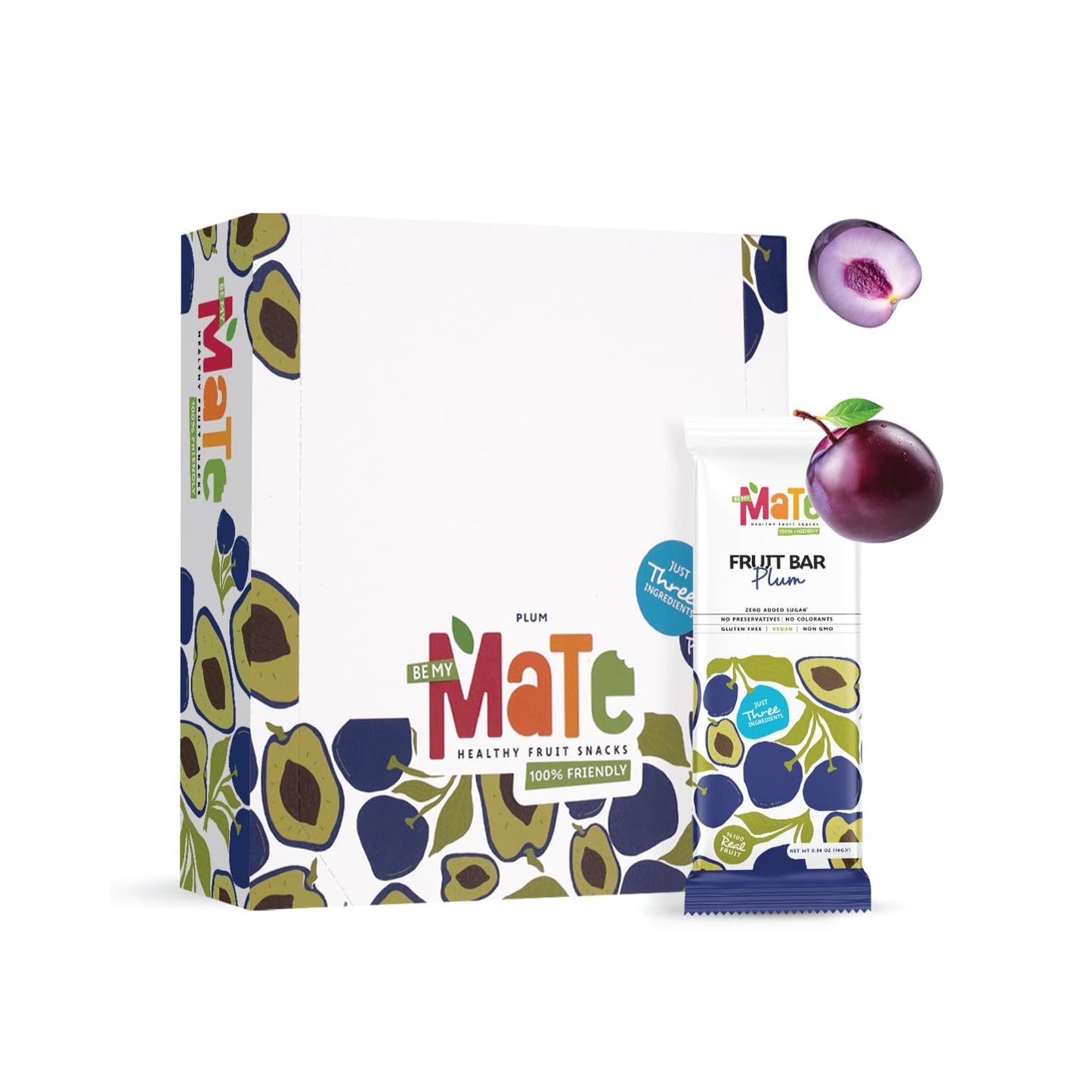 BE MY MaTe 100% Natural Fruit Bar - Apple & Plum, Gluten-Free, Vegan, Non-GMO, 24 Count