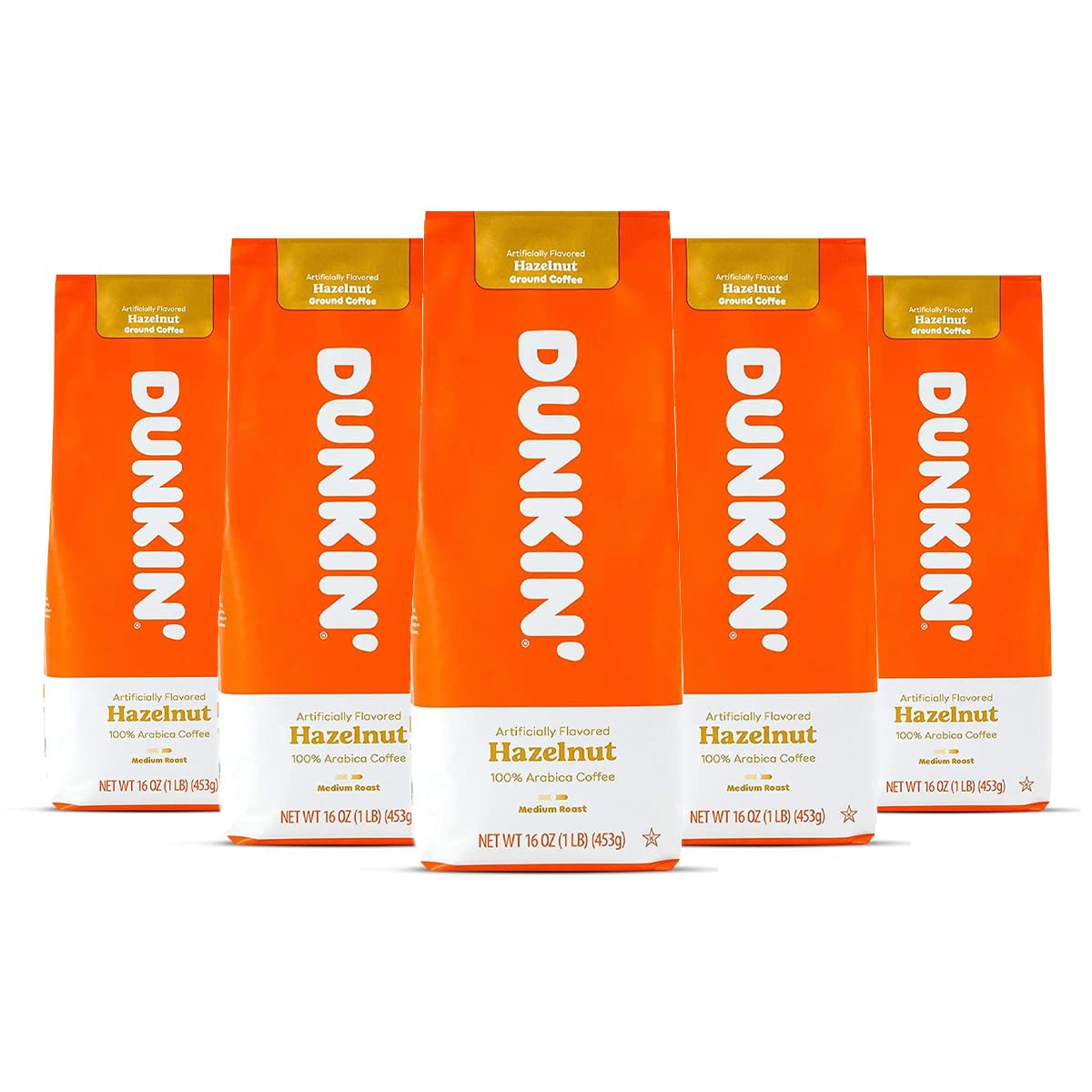 Dunkin' Donuts Coffee Hazelnut 16 Oz Bag, Pack Of 5