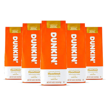 Dunkin' Donuts Coffee Hazelnut 16 Oz Bag, Pack Of 5