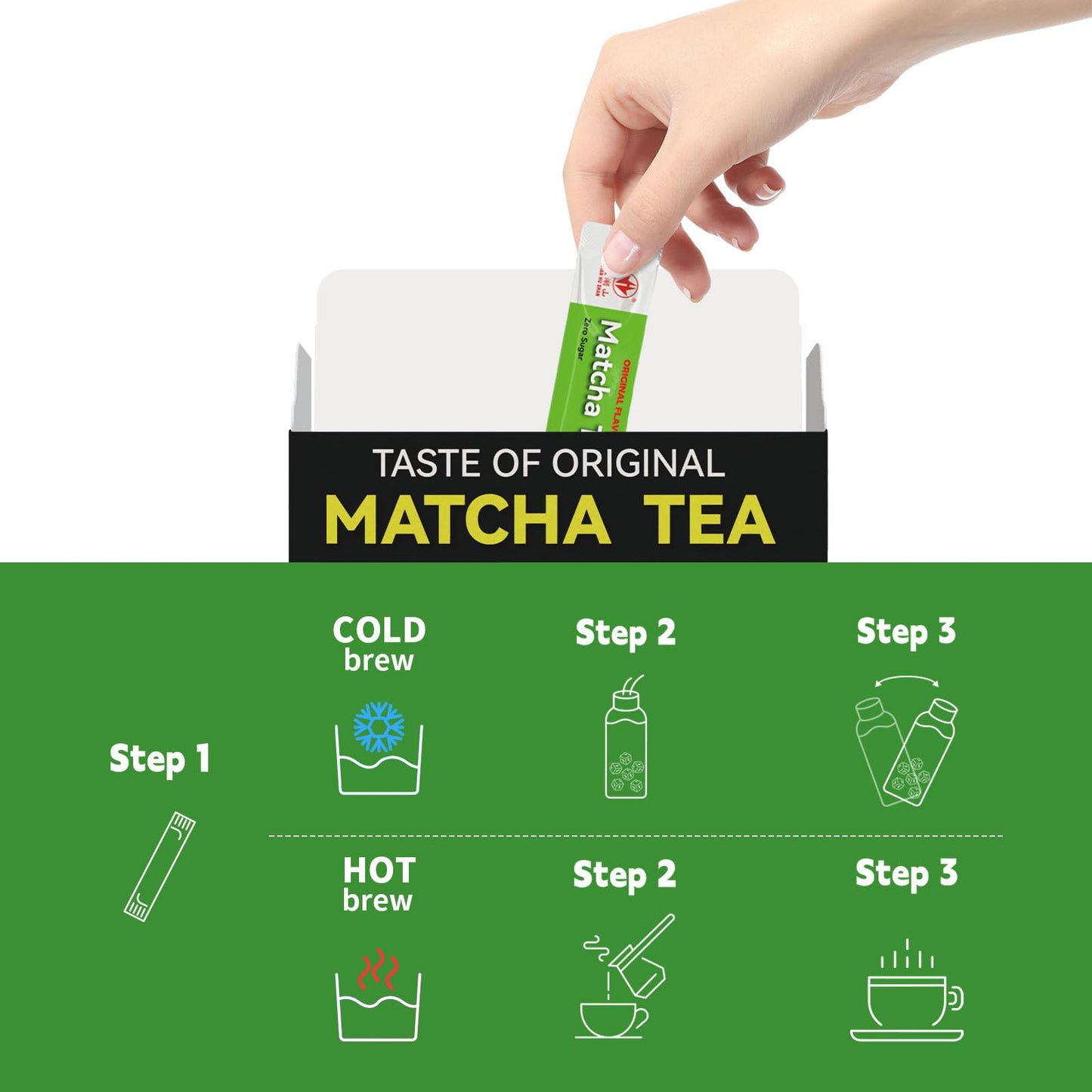 Tian Hu Shan Matcha Green Tea Sticks, Portable Matcha Powder Unsweetened No Additives, Suger Free, Single Serve 20 Count