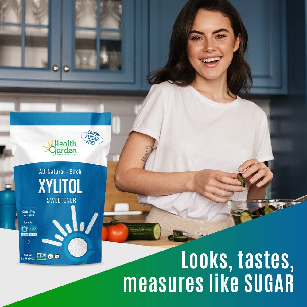 Health Garden Birch Xylitol Sweetener - 5 LBS Resealable Bag - Pure Birch Xylitol - Non GMO  Kosher  and Made in the U.S.A. - Ideal Powdered Sugar Substitute - Non-GMO Sugar Alternative