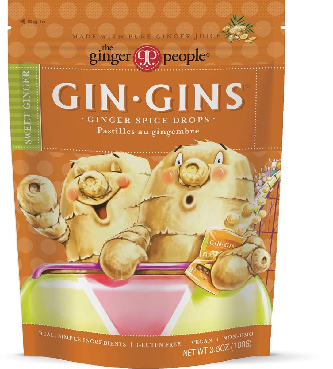 The Ginger People Gin Gins Drops, Vegan Friendly, Gelatin Free, 3.5 Ounce, 12-Pack, Natural