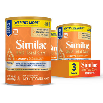 Similac 360 Total Care Sensitive Infant Formula for Fussiness & Gas Due to Lactose Sensitivity, Has 5 HMO Prebiotics, Baby Formu