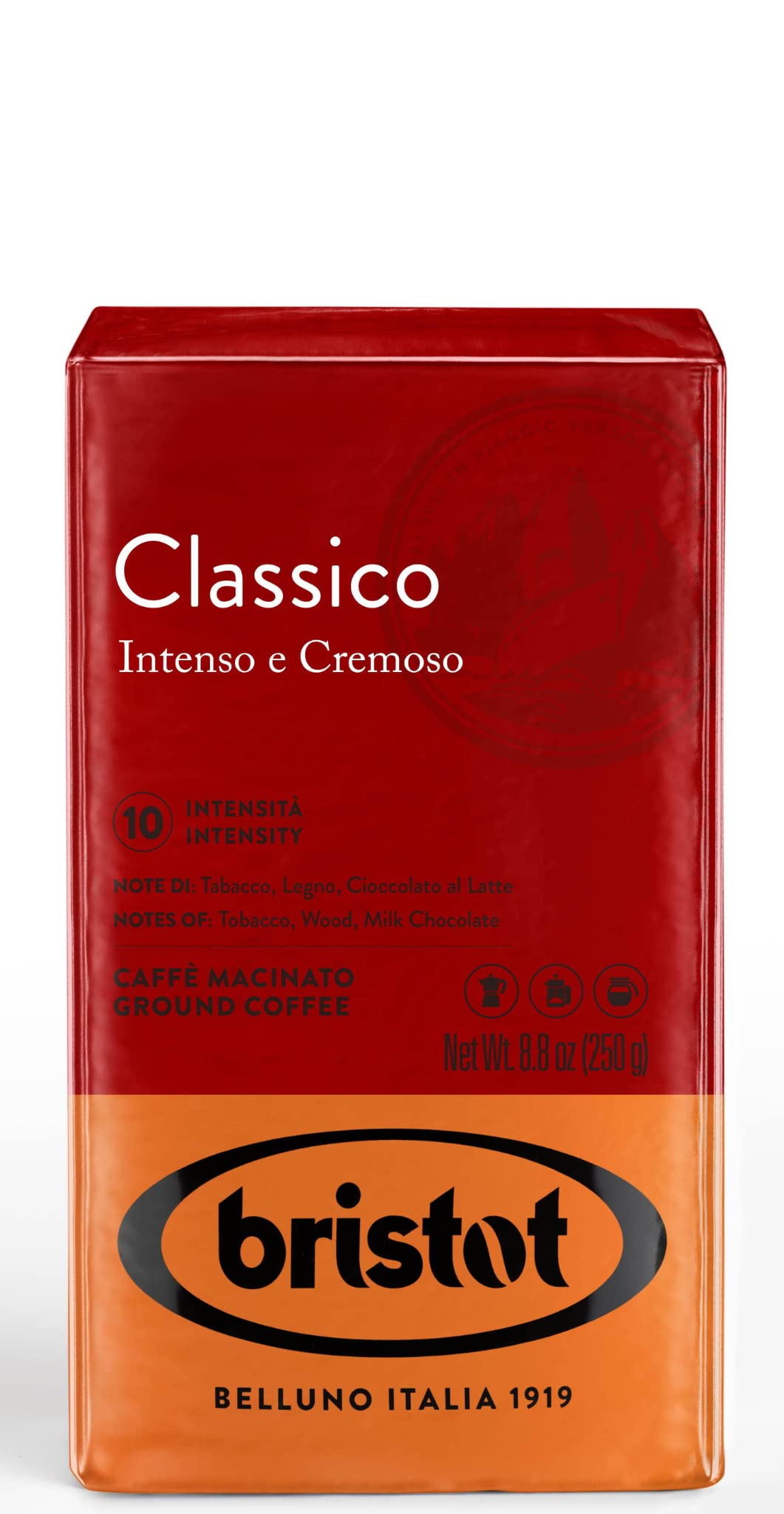 Bristot Classico Breakfast Italian Ground Espresso | Intense And Creamy | Medium Roast | For Moka, French Press, Pour Over | 8.8