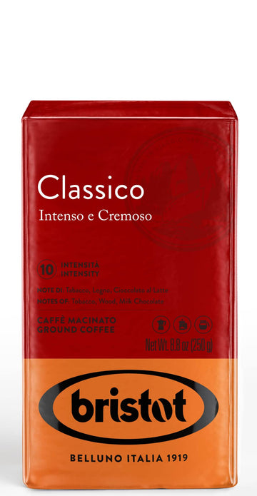 Bristot Classico Breakfast Italian Ground Espresso | Intense And Creamy | Medium Roast | For Moka, French Press, Pour Over | 8.8