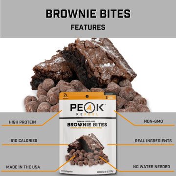 Peak Refuel Fudge Brownie Dessert Bites | Freeze Dried Backpacking And Camping Food | Tasty Trail Treat | High Protein Snack Pac