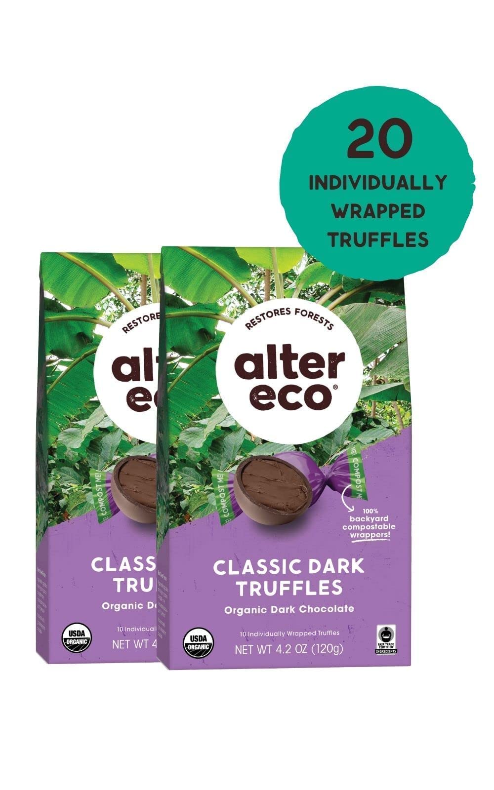 Alter Eco |Classic Dark Chocolate Truffles | Pure Dark Cocoa, Fair Trade, Organic, Non-Gmo, Gluten Free | 20 Truffles
