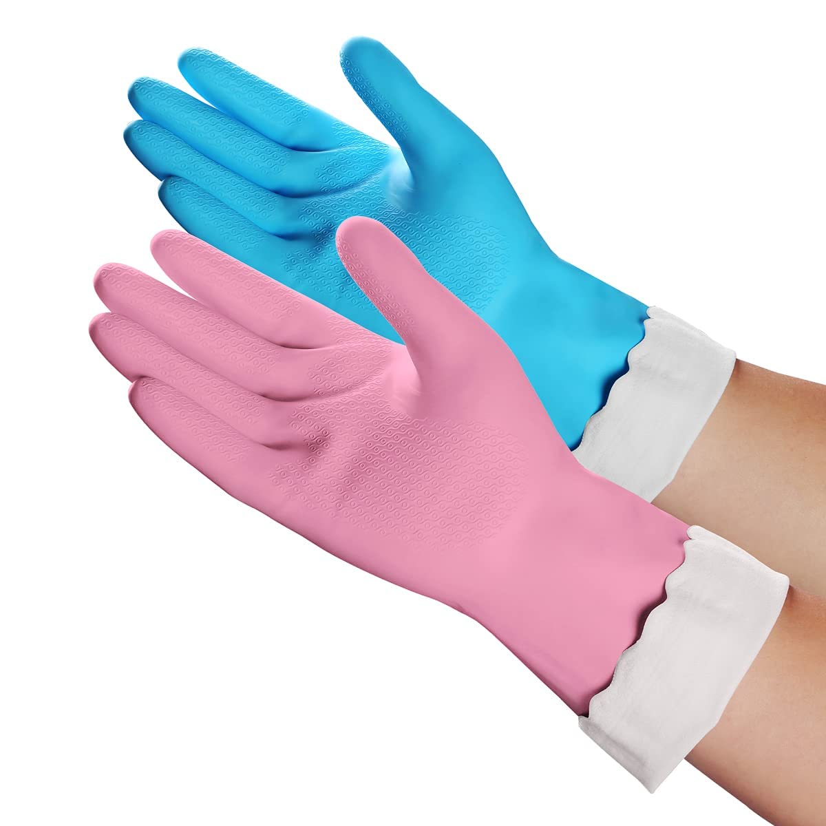 Household Cleaning Gloves - Reusable Kitchen Dishwashing Gloves With Latex Free, Cotton Lining, Waterproof, Non-Slip (Large, 2 P