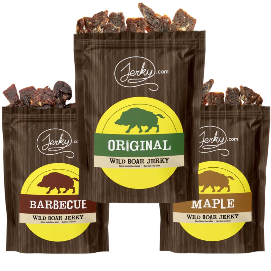 Jerky.com Exotic Wild Boar Jerky Sampler - Wild Game Meat Snacks, Exotic Snacks, High-Protein, All-Natural, No Added Preservativ