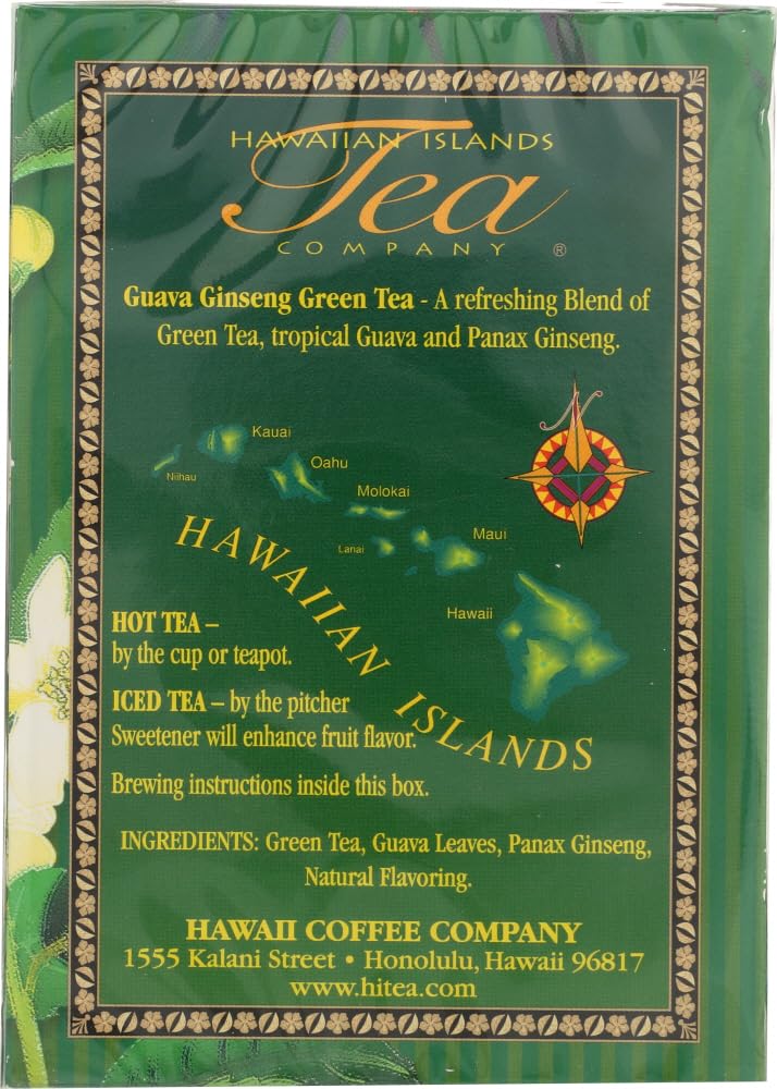 HAWAIIAN ISLANDS TEA COMPANY Guava Ginseng Green Tea - 20 Tea Bags, Multi Color, Model SYNCHKG002555