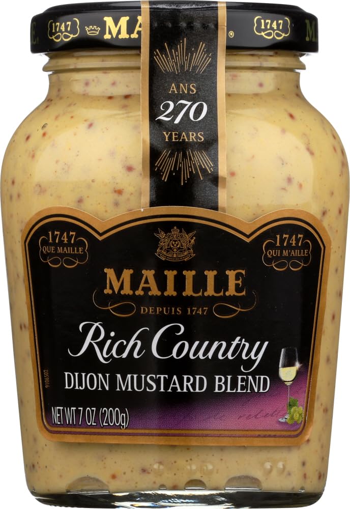 Maille Mustard Rich Country Dijon, 7 Oz, Pack of 6 - Gourmet Condiment