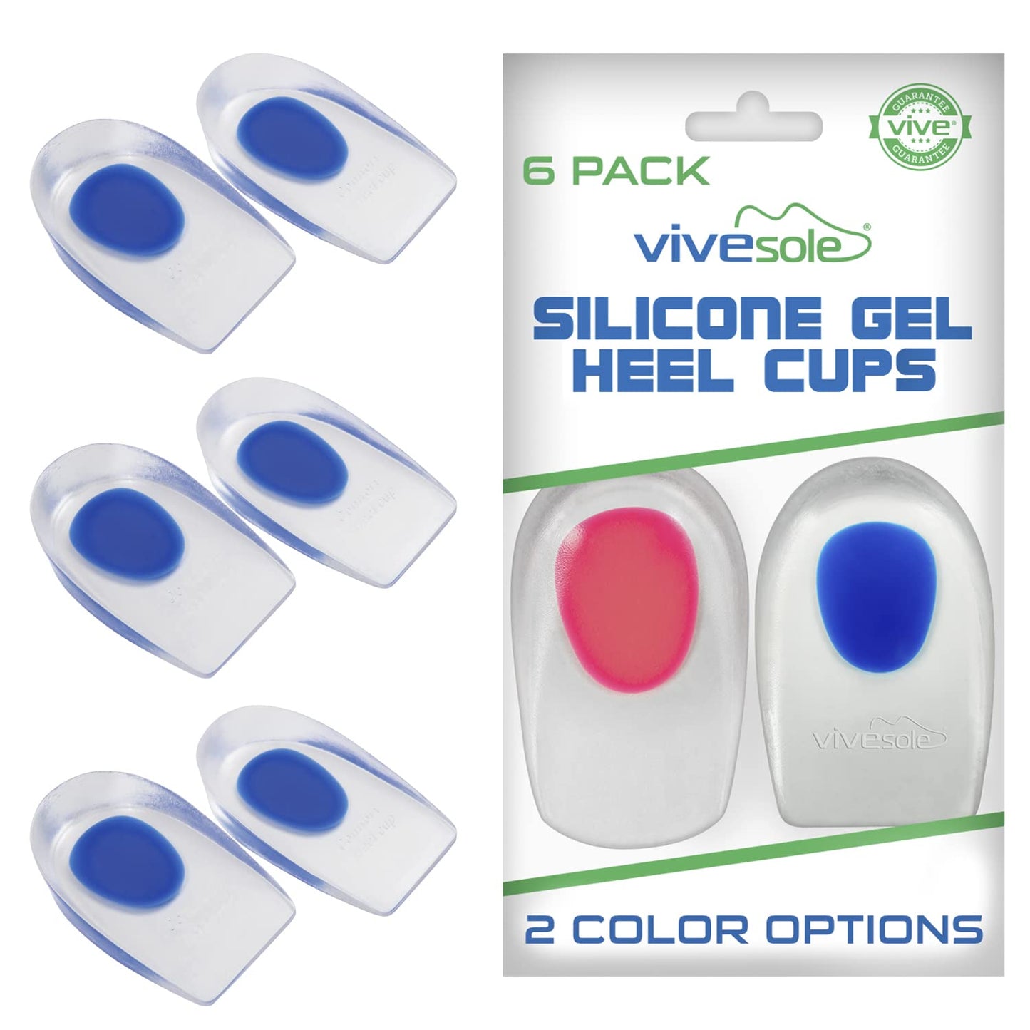 Vivesole Silicone Gel Heel Cups Plantar Fasciitis Inserts (3 Pairs/6Pcs) - Heel Pain Protectors For Men And Women - Gel Heel Pad