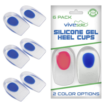 Vivesole Silicone Gel Heel Cups Plantar Fasciitis Inserts (3 Pairs/6Pcs) - Heel Pain Protectors For Men And Women - Gel Heel Pad