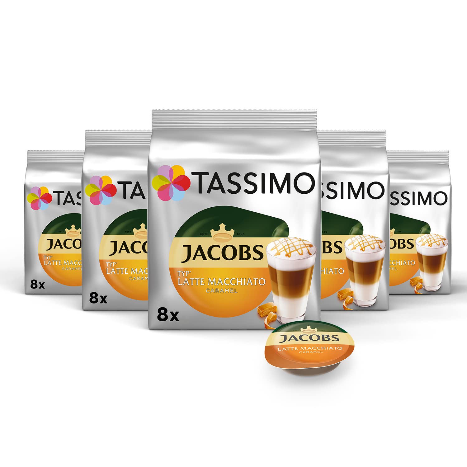 Tassimo Jacobs Latte Macchiato Caramel Coffee Pods, 5 x 268g, Model 4031646