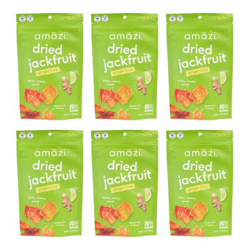 Amzi Foods | Ginger Lime Dried Jackfruit (6 Pack) | All Natural Snacks | Gluten Free Healthy Dried Fruit Snacks