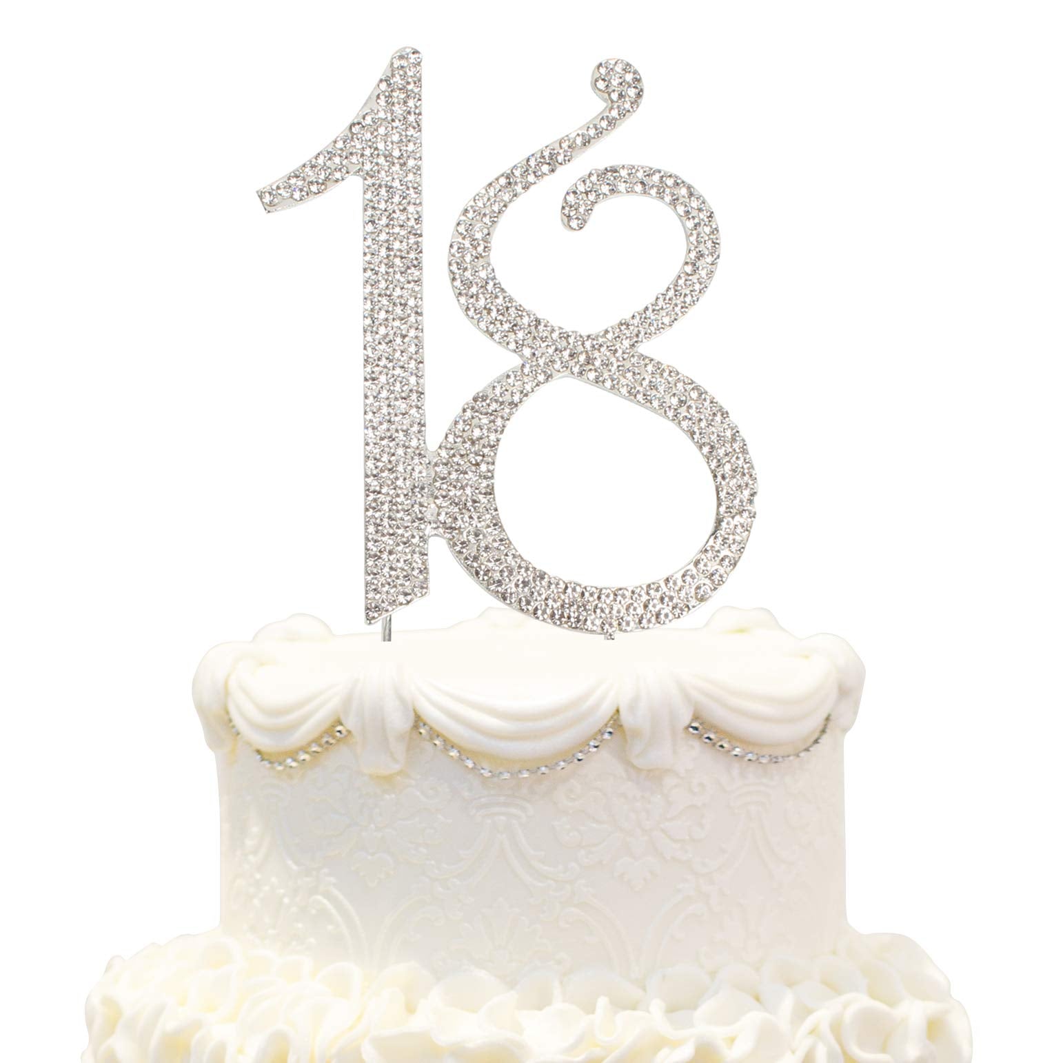 Hatcher Lee Bling Crystal Happy 18 Birthday Cake Topper - Best Keepsake | 18Th Party Decorations Silver