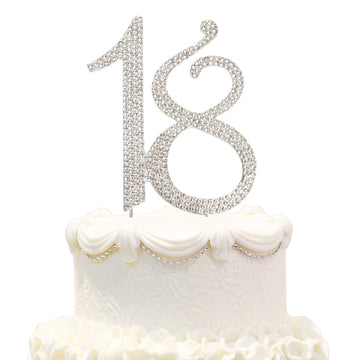 Hatcher Lee Bling Crystal Happy 18 Birthday Cake Topper - Best Keepsake | 18Th Party Decorations Silver