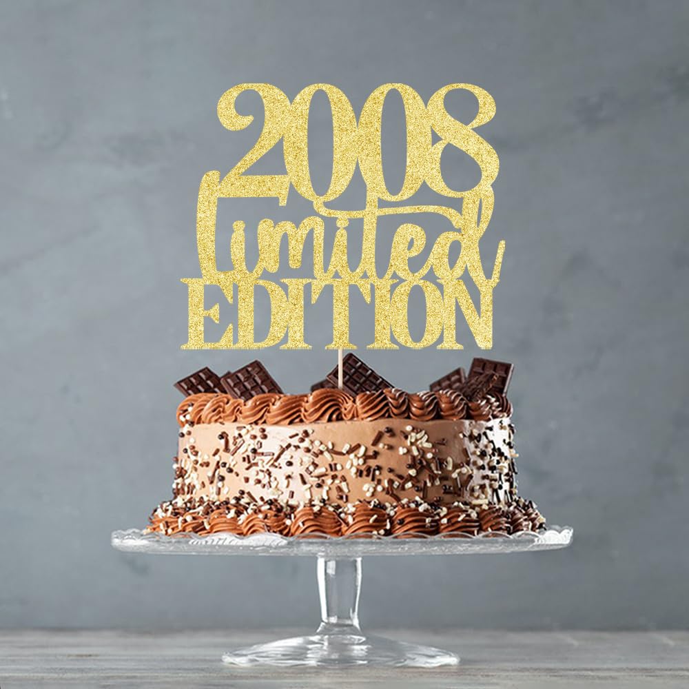 Yetxel Cake Topper - Limited Edition 2008, Handmade Golden Glitter, 17th Birthday Decoration for Men and Women
