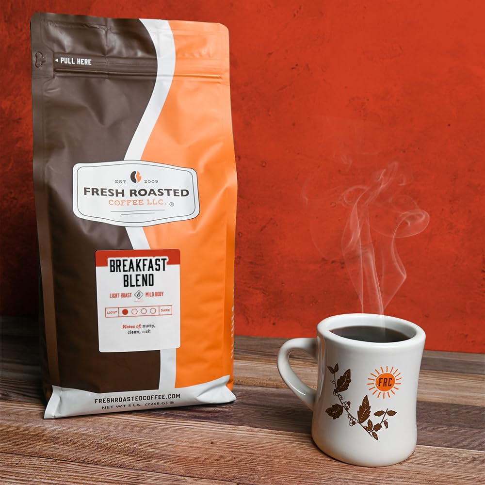 Fresh Roasted Coffee, Breakfast Blend, 5 Lb (80 Oz), Light Roast, Kosher, Whole Bean