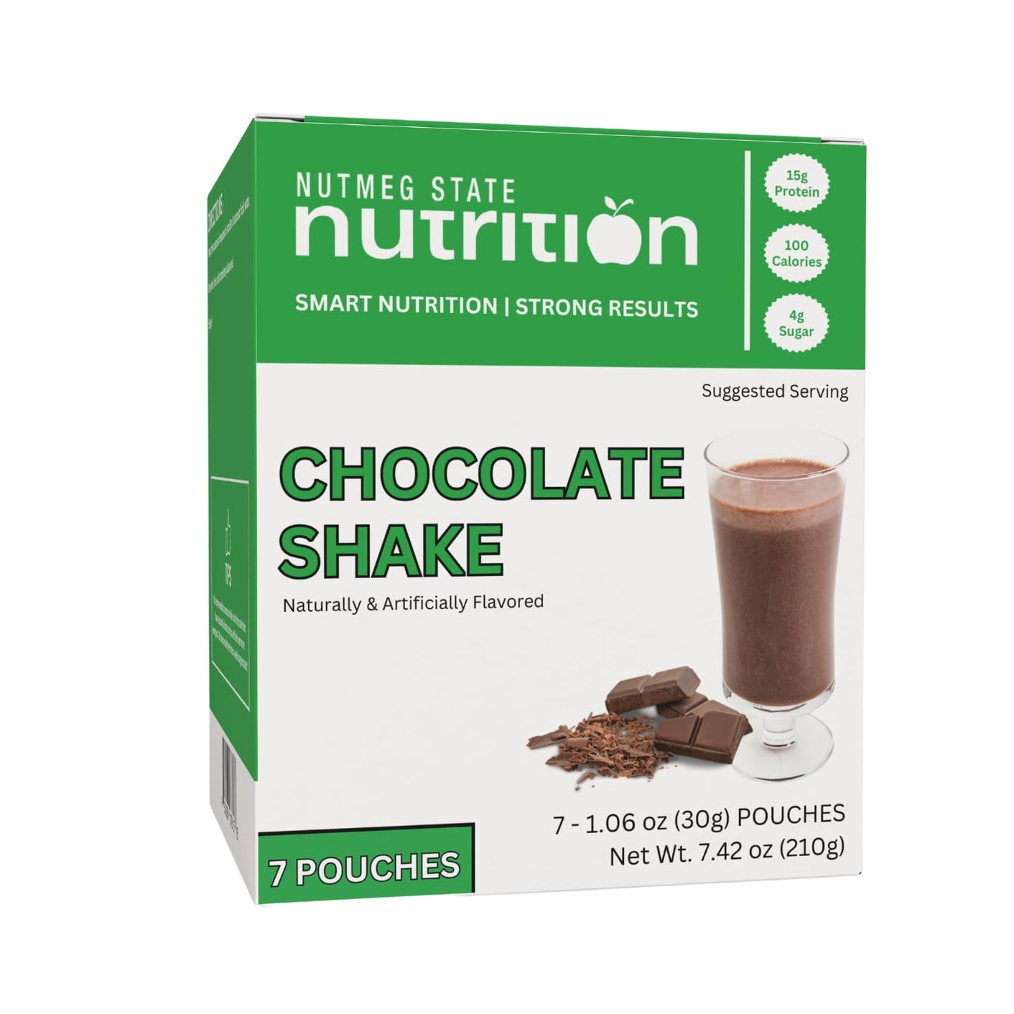 Nutmeg State Nutrition High Protein Shake Mix, 15g Protein, 100 Calories, Low Fat, Keto Friendly, 7 Packets, Chocolate Flavor