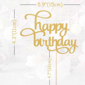 Leeleean Happy Birthday Cake Topper - Single-Sided Gold Glitter Shower Cake Topper For Photo Booth Props, First Anniversary Part