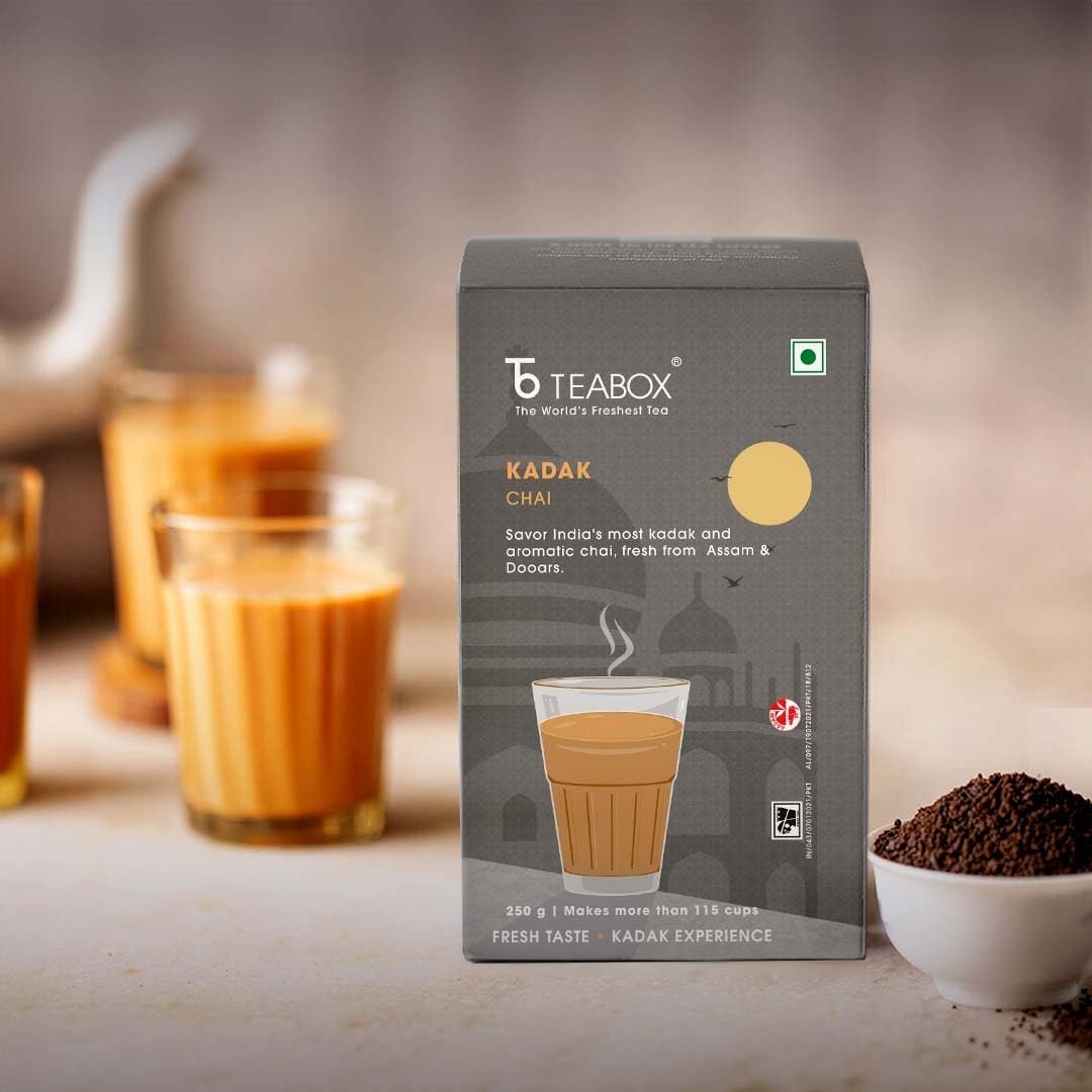 Teabox Enhanced Fresh Kadak Chai Vacuum Sealed Pack | Sourced From The Estates Of Assam & Dooars | Strong And Enhanced Chai Black Tea 250G/8.8Oz