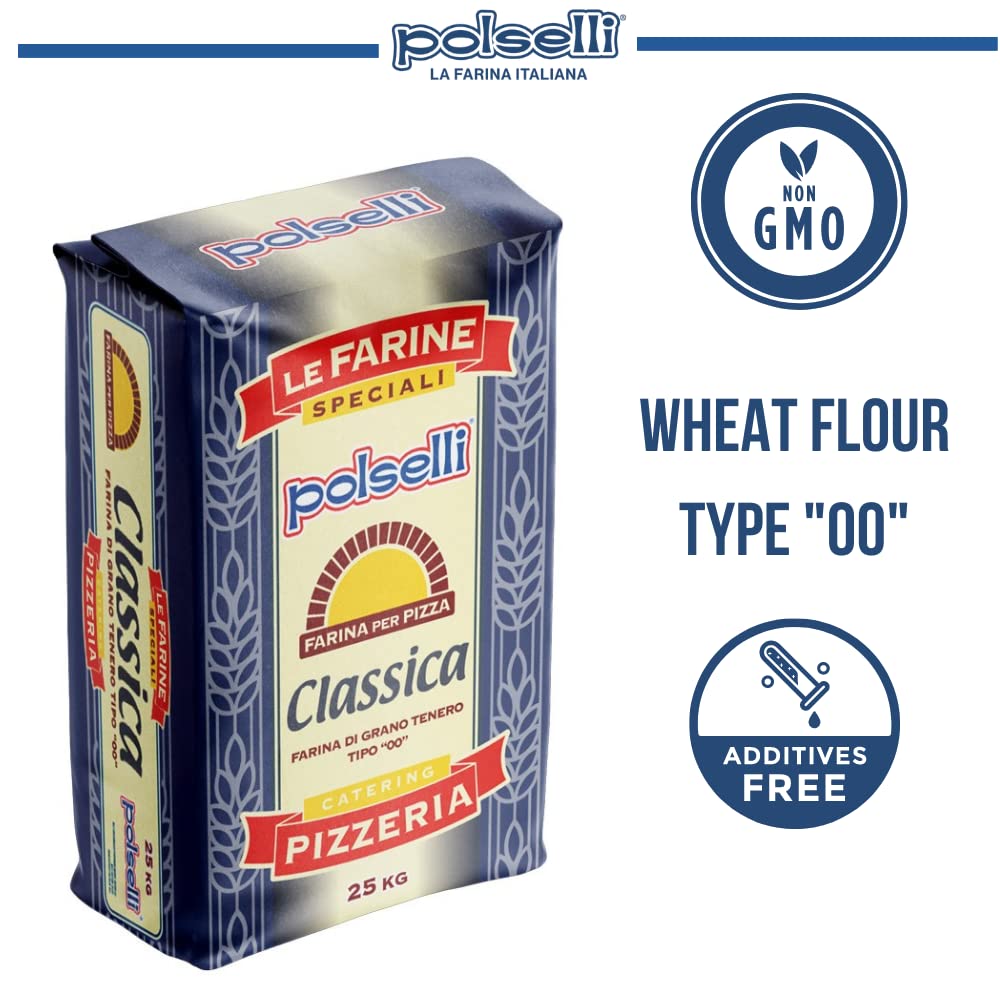 Polselli Classica, Type 00 Double Zero Flour, All Natural For Pizza, Bread, Pasta, And Baking, 1 Kg (2.2 Lbs)