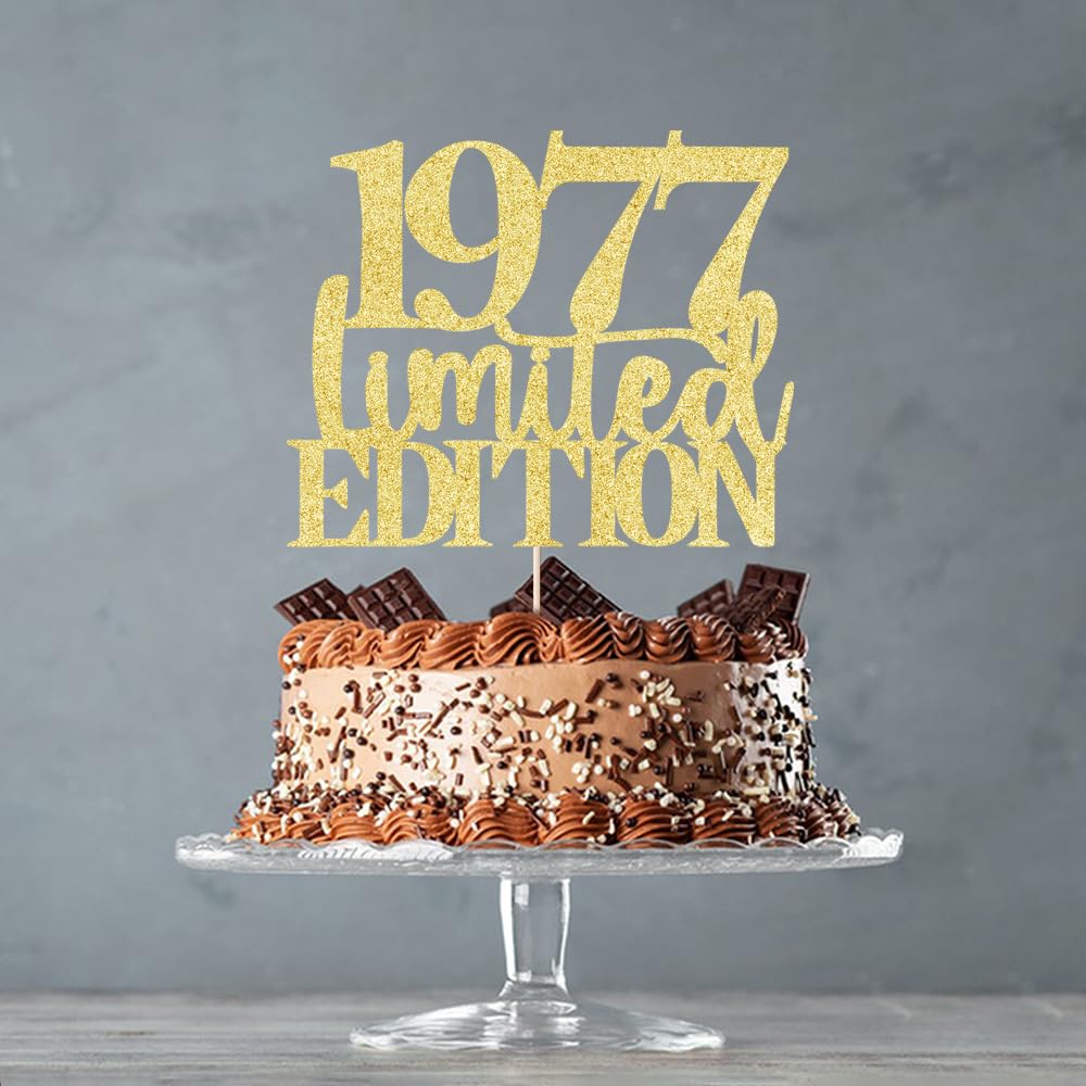 Limited Edition 1977 Cake Topper 48Th Birthday Happy Birthday Cake Topper Men And Women Cheer 48 Years Old Handmade Golden Glitt