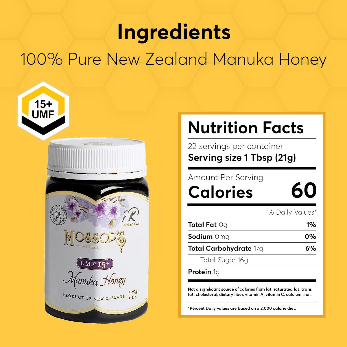 PRI Manuka Honey UMF 15+, MGO 514+, Raw Monofloral, 514+ MGO/500g, New Zealand