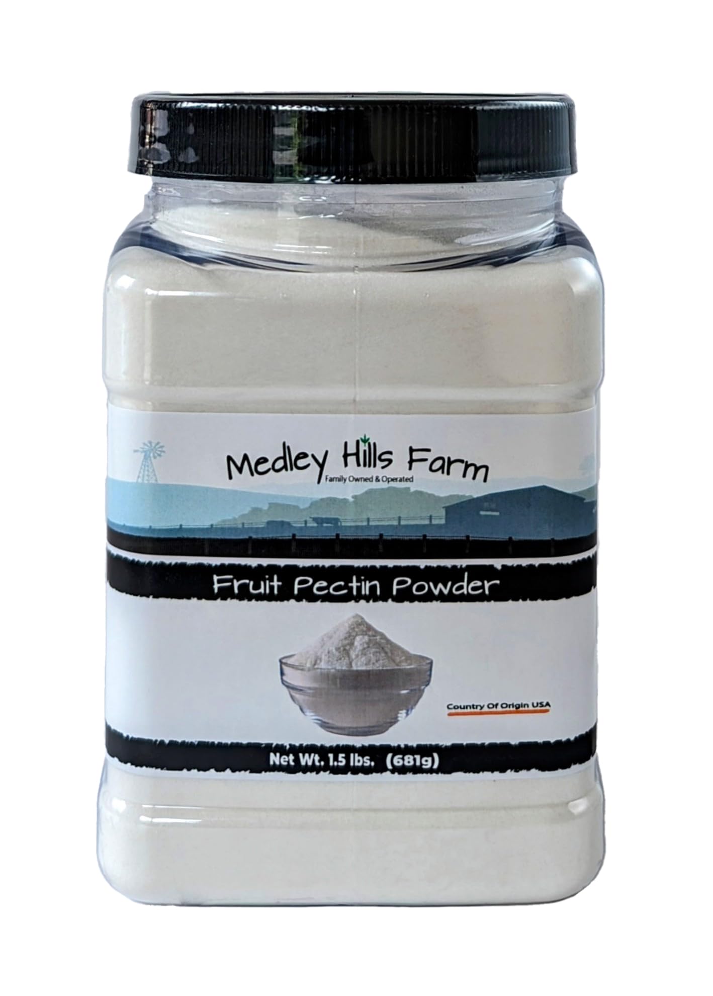 Fruit pectin Powder by Medley hills farm 1.5 Lbs. in Reusable Container - enhanced Fruit pectin for canning jam or Jellies - 100% Natural & Vegan - Made in USA
