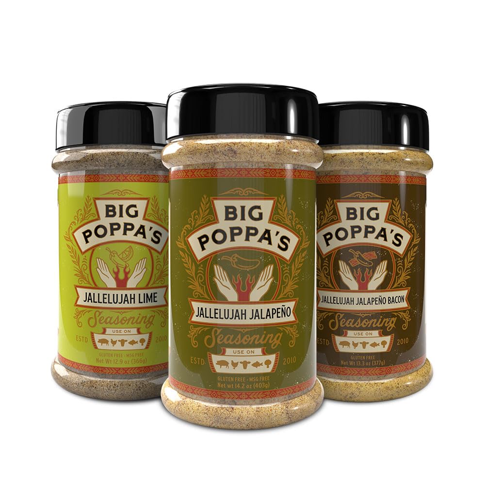 Big Poppa Smokers Jallelujah Seasoning Set - Gourmet Spice Trio, Jalapeño, Bacon & Lime Rubs, 3-Pack for Grilling & BBQ