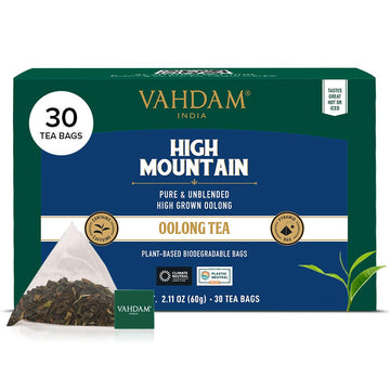 VAHDAM High Mountain Oolong Tea Bags - Non-GMO, Gluten-Free, Light & Floral - 30 Count, Individually Wrapped Pyramid Bags