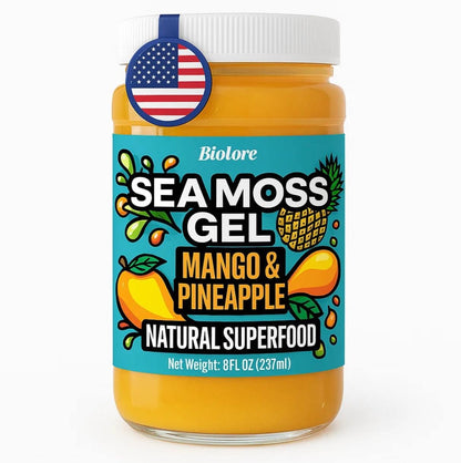 Biolore Sea Moss Gel Mango-Pineapple Made in USA Raw Wildcrafted Irish Seamoss Essential Vitamins Trace Minerals Vegan Superfood