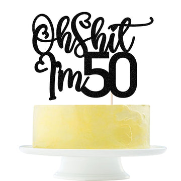Black flash Oh Shit I'm 50 Cake Topper, Happy 50th Birthday/Cheers to 50 Years/Sweet 50, Funny 50th Birthday Party Decorations S