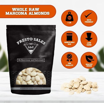 Almonds, Marcona California Raw Whole (1 lb.) by Presto Sales LLC| Perfectly Natural Quality| Fresh| Shorter and Sweeter than th