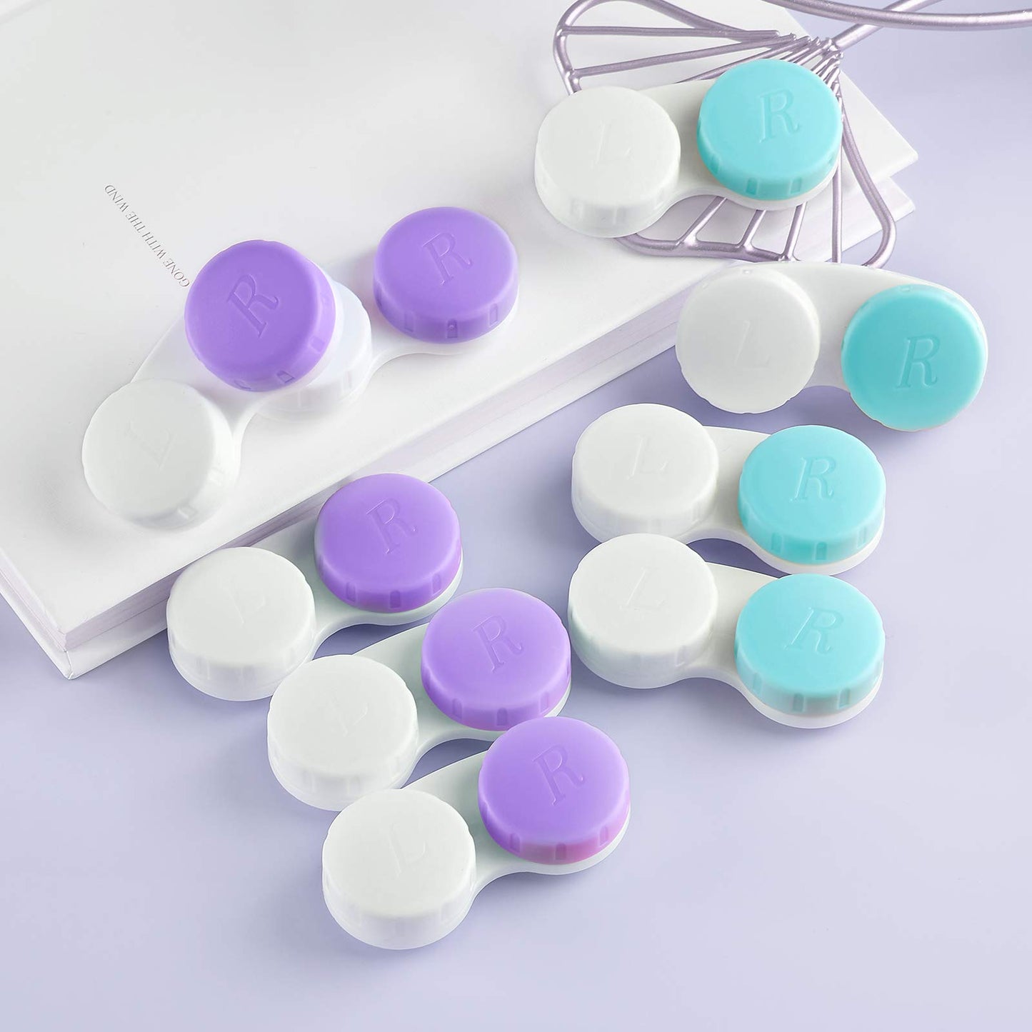 Qvvq 12Pcs Contact Lens Case, Contact Lens Box Left/Right Eyes Holder Container, Outdoor Mini Contact Lens Soak Storage Kit For