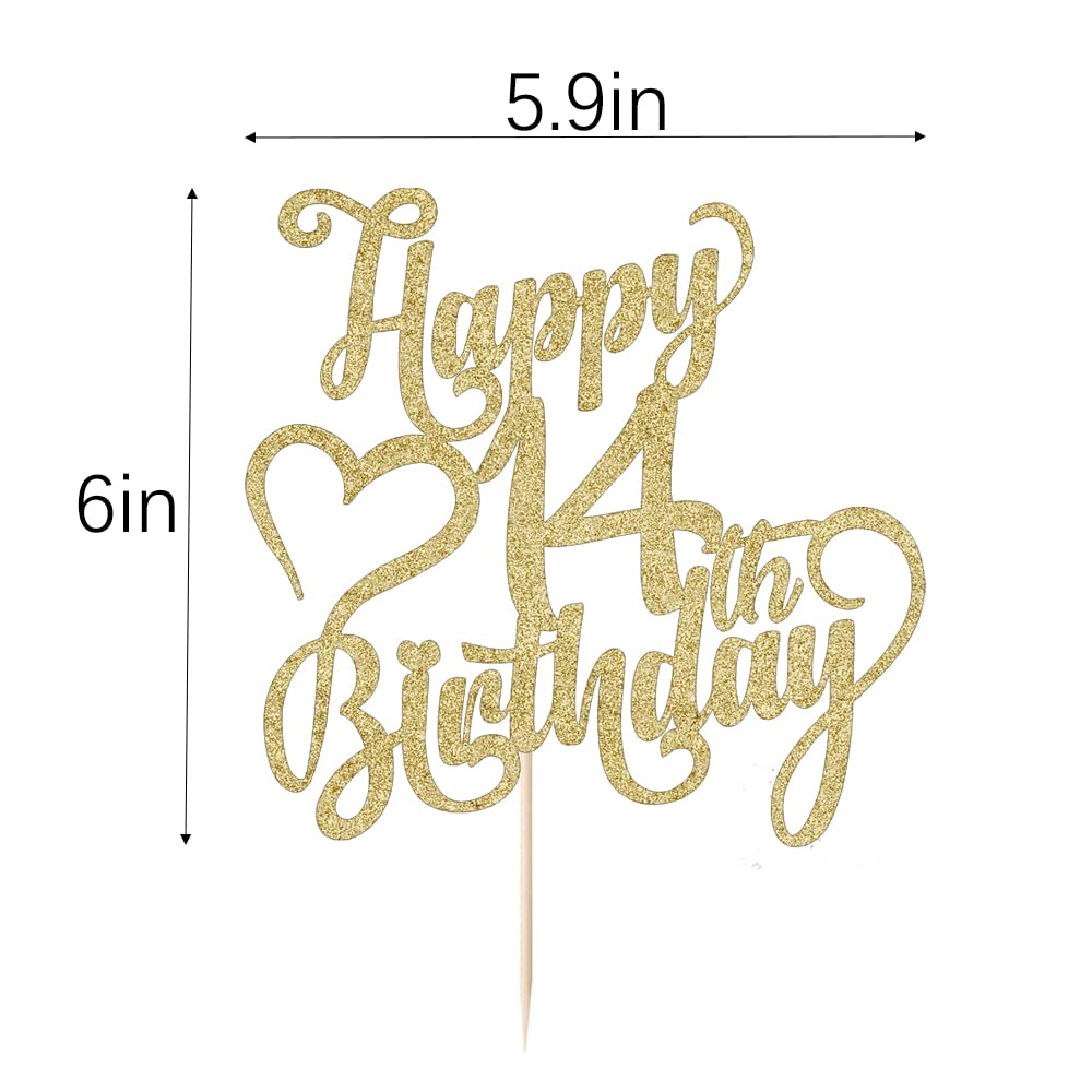 Arokippry Gold Glitter Happy 14Th Birthday Cake Topper - 14 Anniversarybirthday - Hello 14, Cheers To 14 Years,14  Fabulous Cake