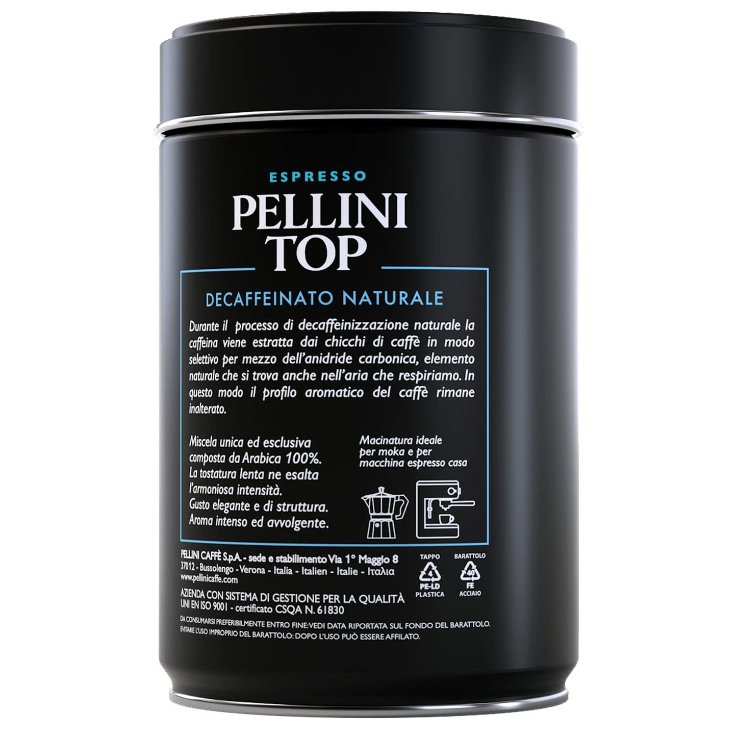 Pellini 100% Arabica Decaffeinated Ground Coffee Tin, 250 g (8.82 oz)
