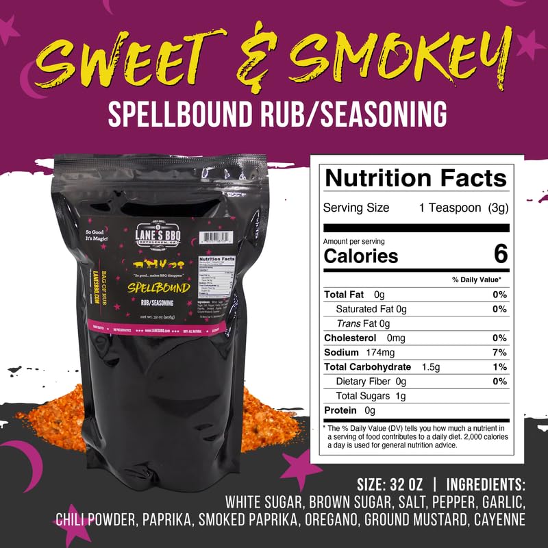 Lane's Spellbound Pork Rub Seasoning - Premium Sweet and Smoky Pork Butt Rub, Rib Rub & Chicken Rub | Deep, Rich, Smoky Flavor |