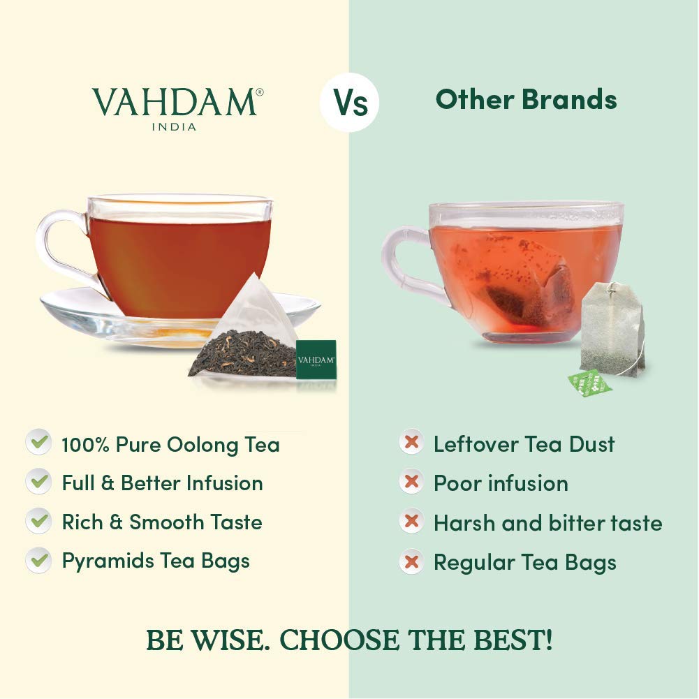 Vahdam, Himalayan Oolong Tea Bags (30 Count) - 100% Natural Tea, Oolong Tea Loose Leaf Pyramid Tea Bags, Brew Hot, Iced Or Kombu
