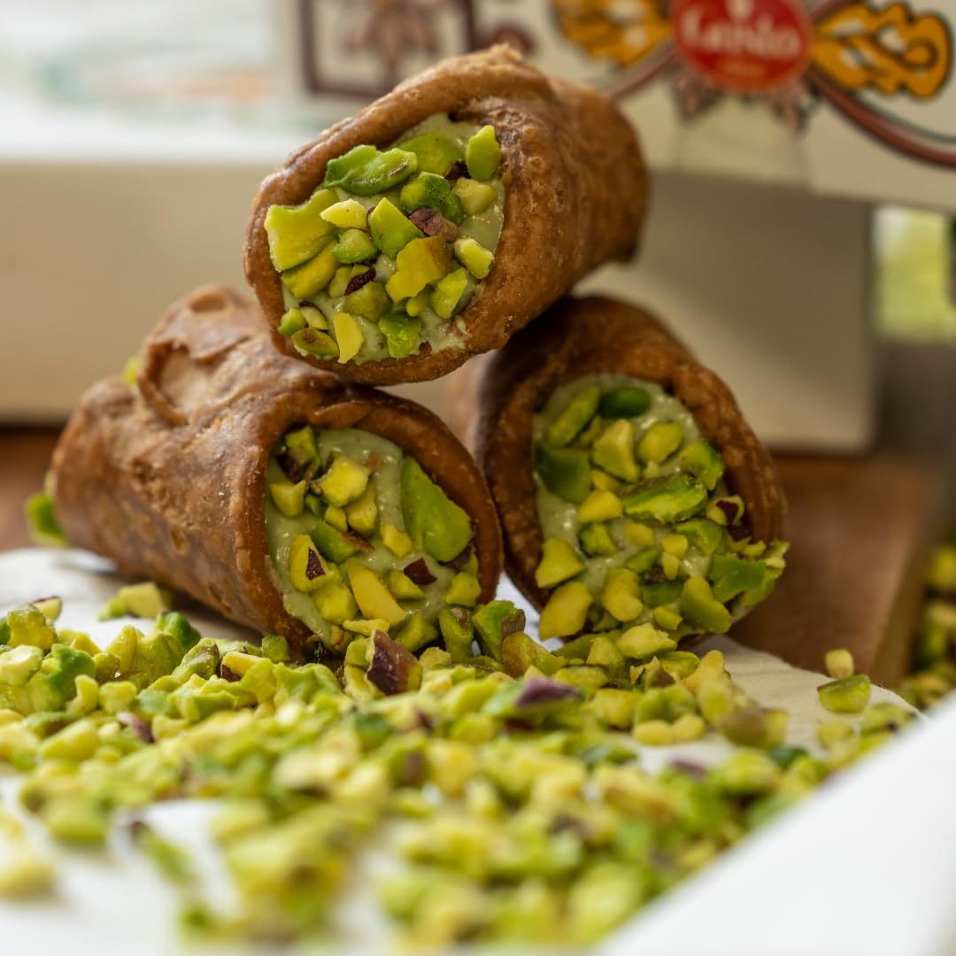 Gusto Etna Sicilian Cannoli Filled With Pistachio Cream, 8 Pieces, Mini Cannoli In Gift Box With Pistachio Butter, Crunchy Sweet