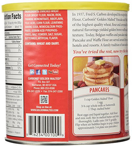 Golden Malted Waffle and Pancake Flour, Original, 33 Ounce Can, Corn, Model GM 6/33F