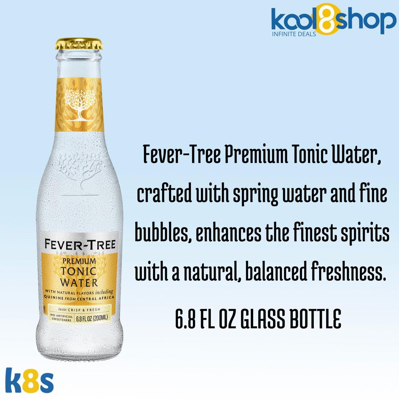 Fever-Tree Tonic Water Premium Cocktail Mixer, 6.8 Fl Oz (Pack of 12), Includes 20 Plastic Stirrer Sticks