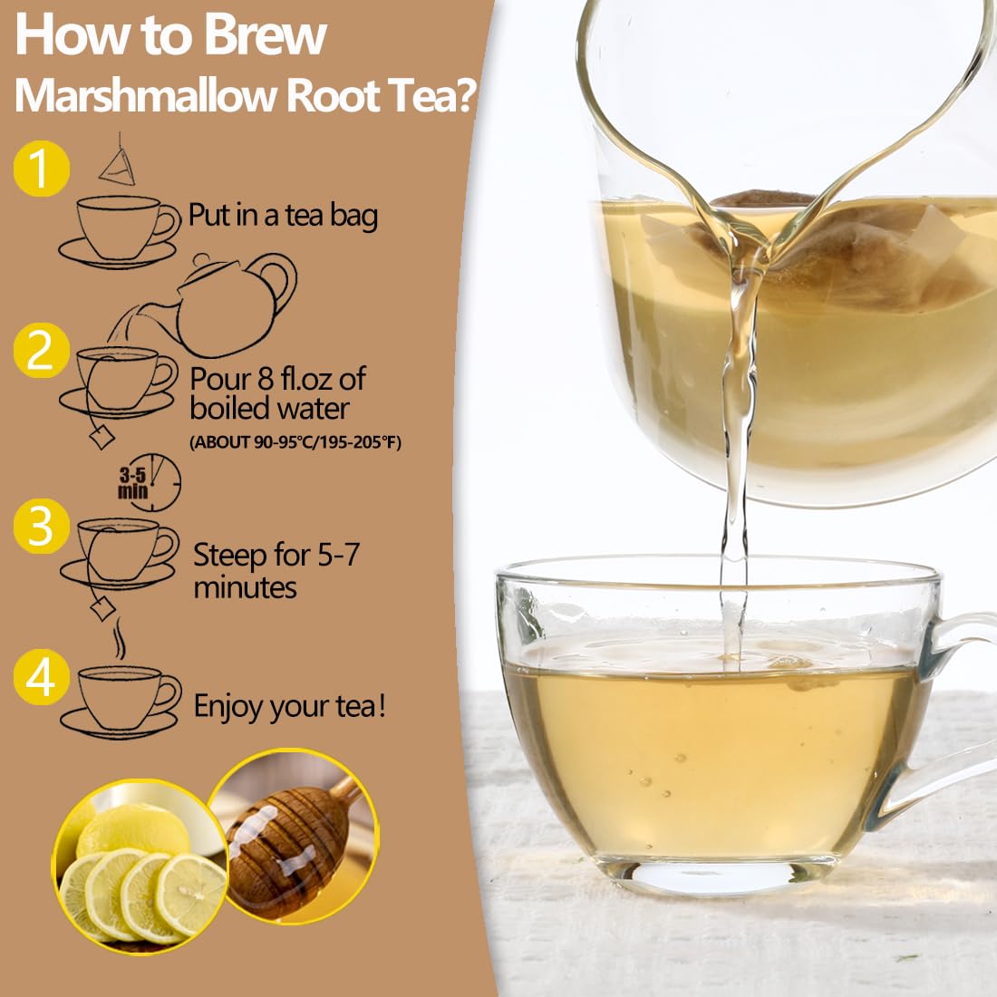 50 enhanced Marshmallow Root Tea Bag 100% Natural Pure Althaea Officinalis No Additives & Caffeine Free  Caffeine-free - Respiratory Support & Promote Digestion.
