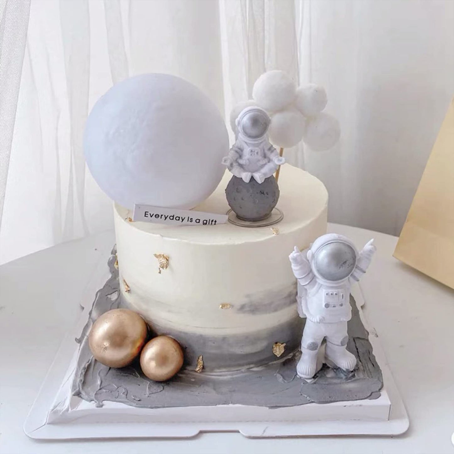 Cake Topper For Kids Astronaut Space Birthday Cake Decoration, 3D Soft Light Moon Outer Space Cake Topper For Party Supply, Led