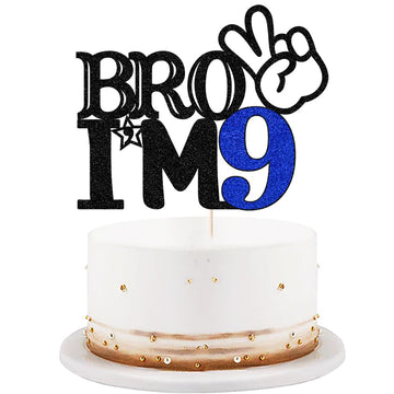 Bro I'm 9 Cake Topper- 9th Birthday Cake Picks, Officially Teenager Cake Topper, Boy 9th Birthday Cake Decorations - 9 Years Old