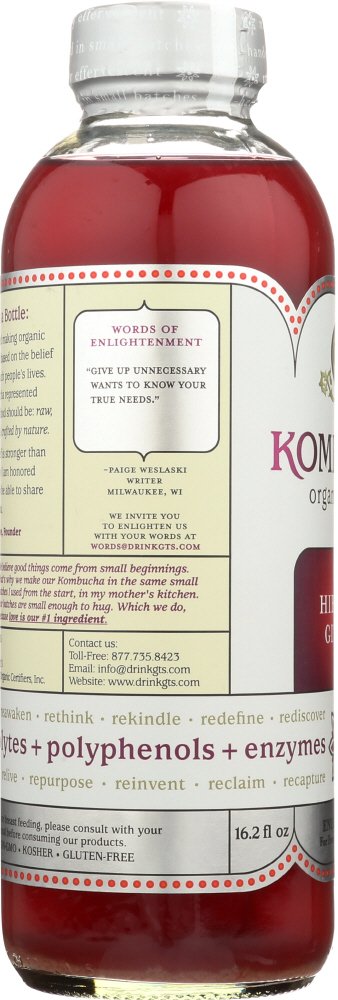 Gt'S Enlightened Kombucha, Hibiscus, 16 Ounce (Pack Of 12)